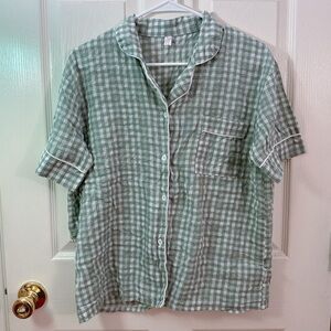 Women’s Green Checkered Pajama Button Up from Korea